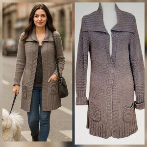 American Eagle Longline Cardigan Sweater Duster Shawl Collar Wool Blend Pockets